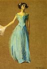 Thomas Dewing Famous Paintings - Lady in Blue Portrait of Annie Lazarus
